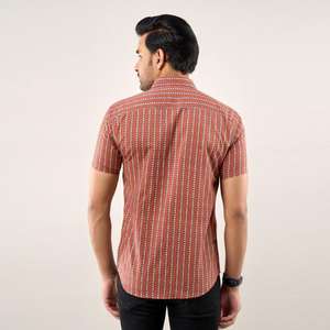 Camisa informal a rayas marrón para hombre, tela de popelina antiarrugas con cuello abotonado, ajuste Regular, talla 6XL para las estaciones de verano y otoño - Product Image 3