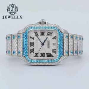 Elegante reloj mecánico automático de 41mm para hombre, banda de acero inoxidable de lujo VVS Moissanite Diamond Blue Sapphire Roman Dial - Product Image 4