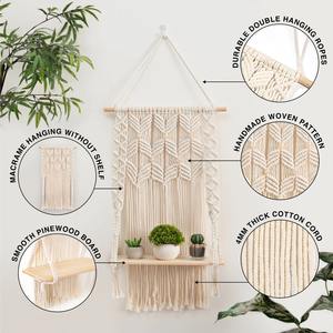 Étagère murale en macramé Décoration de la chambre et de la maison | Étagères suspendues bohèmes tissées à la main pour plantes - Product Image 6