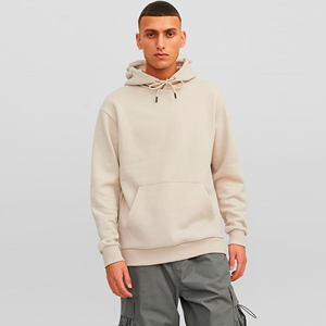 MOVATEXTILES <b>Men's</b> <b>Beige</b> Pullover Basics <b>Hoodie</b> With Kangaroo Pocket Adjustable Drawstring Soft Cotton Blended Fleece - Product Image 1