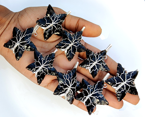 La plupart des tendances noir obsidienne étoile forme guérison pendentif collier à la main diamant laiton mode breloques fil d'emballage en gros - Product Image 3