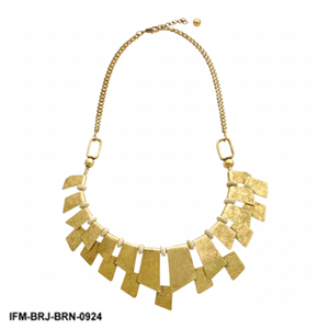 Ensemble de bijoux en laiton artisanal, collier géométrique martelé à la main et boucles d'oreilles pendantes assorties, finition or métallique pour femme - Product Image 1