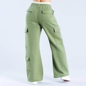Pantalones de chándal de pierna ancha para mujer Joggers Patrón de bengalas bordadas Manga larga Pantalones cruzados de punto grueso Técnicas lavadas Cintura alta - Product Image 2