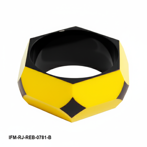 Conjunto de 3 Brazaletes de Resina Gruesos Amarillo y Negro, Brazalete Geométrico Hexagonal, Joyería Artesanal de Estilo Moderno para Mujer - Product Image 2