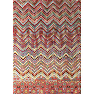 Alfombras Manchaha de Lana y Seda de Bambú Anudadas a Mano, Diseño Chevron Rojo y Naranja para el Hogar-Les-427 - Product Image 1