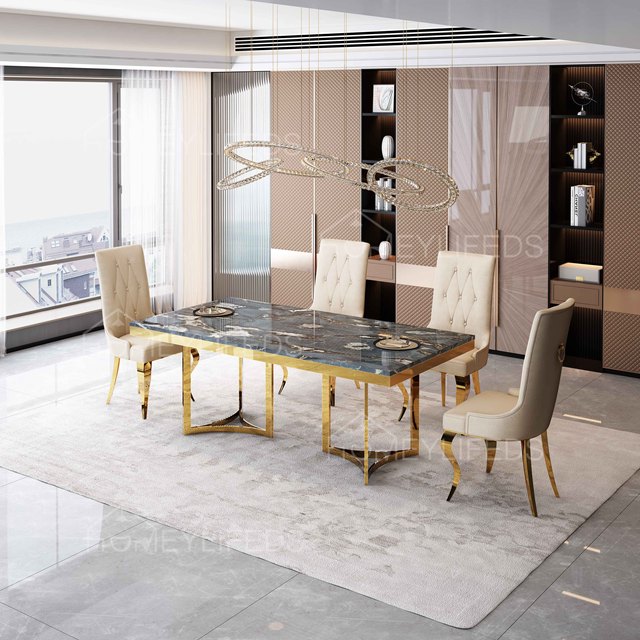 Luxury Modern Marble Dining Table Set with Stainless Steel Base for Home & Hotel Use