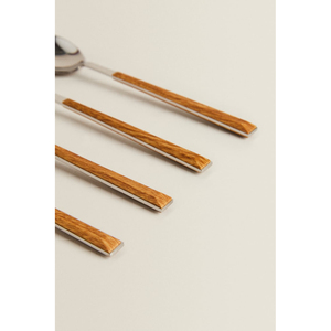 Ensemble de couverts en acier inoxydable, design moderne, écologique, cadeau de mariage, avec manches en bois, couleur personnalisée - Product Image 4