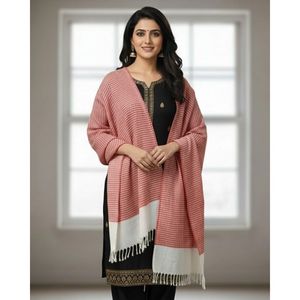 Women's Winter Warm Eco-Friendly Long Woolen Peach Color Striped Elegant Winter <b>Wrap</b> Shawl - Product Image 3