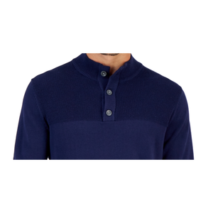 Maglione da Uomo Club Room Blu con Collo Alto e Bottoni, Maglieria Invernale in Cashmere con Chiusura a Zip, Taglia Piccola con Logo Stampato - Product Image 2