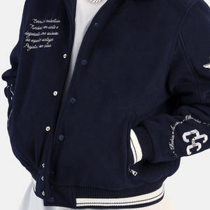 Veste universitaire bleu marine foncé de Style chaud pour hommes Letterman College Baseball Bomber veste chaude col marin poignets côtelés - Product Image 2