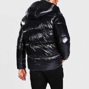 Vestes à capuche noires coupe-vent pour hommes, décontractées, hiver, fermeture éclair, rembourrage épais en polyester, couleur unie, vestes matelassées - Product Image 2