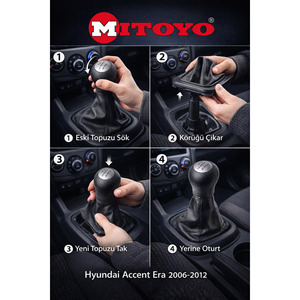 High Quality 2006-2012 Hyundai Accent Era Leather <b>Gear</b> Shift <b>Knob</b> Gaiter Set Compatible 5-Speed Manual Transmission Hyundai - Product Image 2