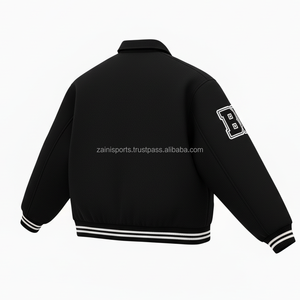 Veste universitaire en laine de qualité supérieure 480 GSM tissu de laine douce noir blanc côtes poignets personnalisé Chenille Logo Design femmes veste universitaire - Product Image 5