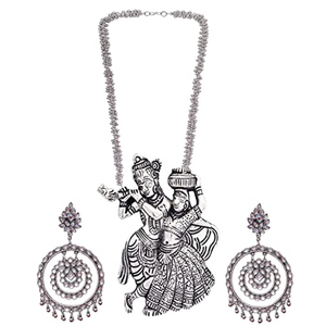 Wedding Earrings Radha Krishna Lovers <b>Mirror</b> Design - Product Image 1