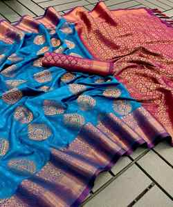 ผ้าส่าหรีผ้าจอร์เจียแบบดั้งเดิมสำหรับงานแต่งงานงานปักสวยงามและพิมพ์ลายแฟนซีสำหรับผู้หญิงดูเป็นพิเศษ - Product Image 6