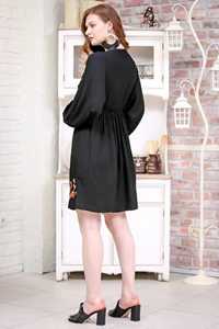 Recién llegado, Túnica para mujer, Tops de gran calidad, algodón negro, manga larga holgada, cuello en V, bordado, estilo dulce, teñido liso, Natural - Product Image 3