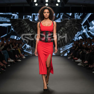 Corset serre-taille respirant en maille de coton noir, avec baleines en acier robustes, style Waspie - Product Image 4