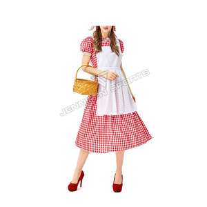 Oktoberfest mujer Dirndl blusa vestido a cuadros 100% tela de algodón Dirndl tradicional alemán blusa vestido con delantal - Product Image 4
