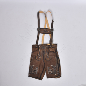 High Quality Men Lederhosen <b>Short</b> With Suspender Cowhide Suede Leather Front Embroidery Buttons Closing Sides&Backside Pockets - Product Image 2