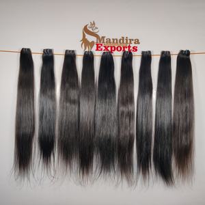 100% máquina de doble trama natural suave recto paquetes sin procesar color negro virgen indio templo extensiones de cabello humano - Product Image 2