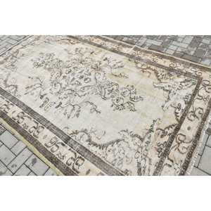 Turkish Vintage Large Rug 5.5x8.7 ft, <b>Brown</b> Green Patchwork <b>Wool</b> Rug - Product Image 4