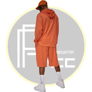 Conjunto de pantalones cortos y Sudadera con capucha naranja personalizable para hombre Ropa de descanso informal personalizada para el verano - Product Image 1