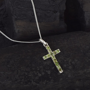 Superventas, colgante de cruz de plata de ley 925, piedra preciosa de Peridoto, chapado en rodio collar de cadena de 18 pulgadas, joyería fina de alta calidad - Product Image 2