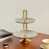 Plateau à deux niveaux, design doré, acier inoxydable écologique, fabrication artisanale, qualité supérieure, plateau de service pour mariage, restaurant, hôtel