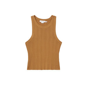Offre Spéciale femmes côtelé recadrée débardeurs à la mode couleur marron col rond Anti-rétrécissement personnalisé Gym entraînement débardeur - Product Image 6