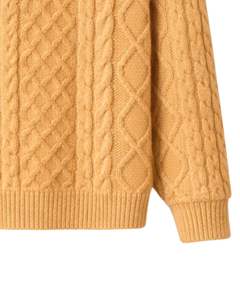 Manufacturer Mens Mustard Yellow Wool <b>Cable</b> <b>Knit</b> Polo <b>Sweater</b> Long Sleeve Button Neck Winter Warm Classic Casual Pullover - Product Image 6