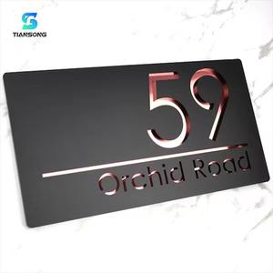 Panneau de numéro de maison en acrylique personnalisé Plaques de porte en acier inoxydable Plaques d'adresse en métal Panneau de numéro de porte flottant 40cm X 20cm <span class=keywords><strong>Plaque</strong></span> - Product Image 2