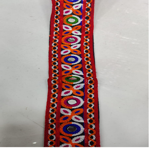 Custom Made Embroidered Thread Work <b>Ribbon</b> with Multi Coloured Options in Mirror Work Embroidery 100% Cotton Eco-Friendly - Product Image 1