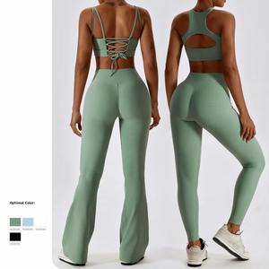 ชุดออกกำลังกาย2ชิ้นผ้าฝ้าย100% ระบายอากาศเป็นมิตรกับสิ่งแวดล้อมสำหรับผู้หญิงขายส่งโลโก้แบบกำหนดเอง - Product Image 3