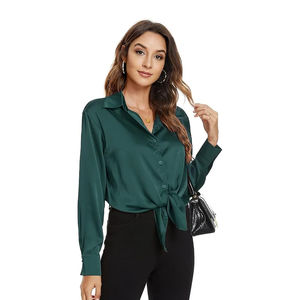 Camisas de trabajo informales Tops coreanos para mujer Blusas de gasa de doble capa con cuello en V de manga larga informales elegantes - Product Image 2