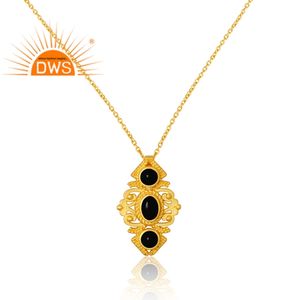 Nueva tendencia 925 Plata de Ley 18K chapado en oro Natural negro Onyx piedra preciosa colgante diseño Demi joyería fina fabricante - Product Image 2