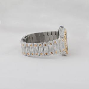 Reloj de lujo HipHop de acero inoxidable, esfera cuadrada con esqueleto, reloj con números romanos, cuarzo tachonado con diamantes de moissanita para hombres y mujeres - Product Image 2