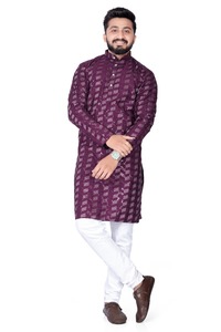 Ensemble pyjama indien traditionnel Kurta en coton imprimé bleu sarcelle pour hommes, fêtes de mariage et de fête. - Product Image 6
