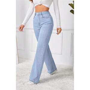 Jean en denim glacé tendance et décontracté à jambe large pour femme, taille haute de luxe, écologique, durable, extensible, style urbain, toutes tailles - Product Image 3