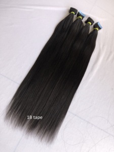 Meilleures ventes de ruban droit 1B de bonne qualité en gros extensions de cheveux alignées sur les cuticules d'un donneur humain de temple indien brut - Product Image 3