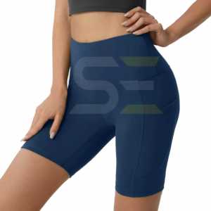 กางเกงขาสั้นสำหรับขี่จักรยานผ้าสแปนเด็กซ์เอวสูงสำหรับผู้หญิงกางเกงขาสั้นสำหรับใส่เล่นกีฬาสีพื้นมีกระเป๋า2ข้างติดโลโก้ได้ตามต้องการ - Product Image 2