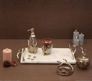 Conjunto de dispensadores de jabón líquido para el baño, set de 4 dispensadores de jabón líquido de aluminio y vidrio dorado con diseño elegante, accesorios para el hogar y el Hotel - Product Image 6