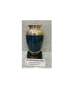 Urna Funeraria de Latón para Adultos, Diseño 2022, Azul Plateado Grabado, Estilo Americano, de Brassworld India BRU-5018, para Cenizas Humanas - Product Image 1