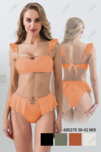Trajes de baño de dos piezas con volantes sexis sin espalda para mujer, ropa de playa, traje de baño, decoración de joyería, conjunto ecológico acolchado extraíble - Product Image 3