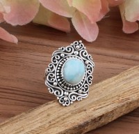 Bague classique artisanale en argent sterling 925 avec pierre précieuse Larimar, bijou vintage bohème pour femme, idéale pour les occasions de mariage et de fête