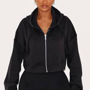 Sweat à capuche à fermeture éclair et fermeture éclair en éponge française 400 Gsm pour femmes Logo personnalisé haut court d'entraînement pull respirant surdimensionné - Product Image 5