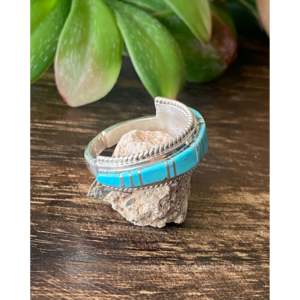 Navajo Handmade Kingman <b>Turquoise</b> Sterling Silver Inlay Statement <b>Ring</b> Size 11 - Product Image 3