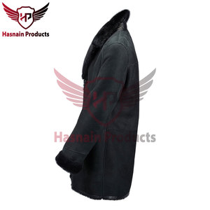 Manteau Chic en peau de mouton à simple boutonnage avec revers aux cheveux longs en noir-Luxueux Burbank Fashion Outerwear pour hommes et femmes - Product Image 2
