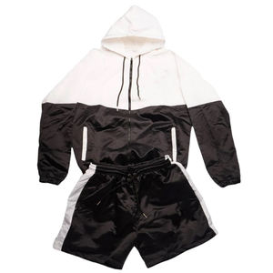 Streetwear d'été personnalisé deux pièces grande taille Survêtement coupe-vent court Ensemble veste deux tons Nylon Polyester imprimé Design - Product Image 1