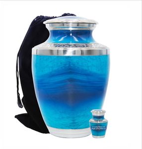 Urna de cremación humana Ocean Lover's con bolsa de terciopelo y personalización Urna funeraria Blue Ocean - Product Image 2