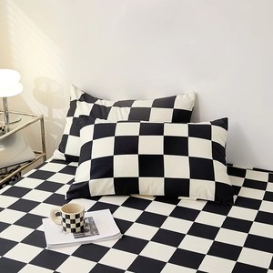 <b>Black</b> And White Checkered Fitted <b>Sheet</b> Geometric Pattern Elastic Fit All Season Home <b>Bedding</b> Adults Size - Product Image 2